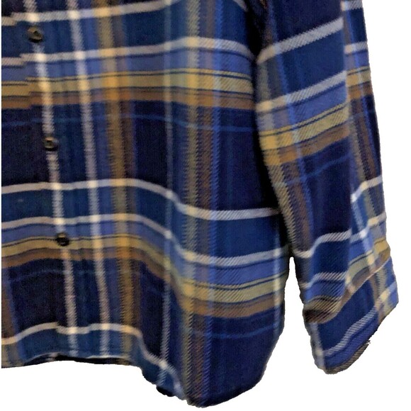 Lands End Rugged Work Shirt Mens Sz 2XL Tradtional Fit Hefty Blue Plaid Pockets - Picture 8 of 15